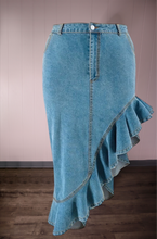 Load image into Gallery viewer, Asymmetrical Denim Midi Skirt