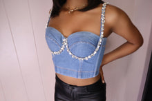 Load image into Gallery viewer, Rhinestone Denim Corset Crop Top