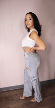 Load image into Gallery viewer, Rhinestone Cutout Cargo Jeans