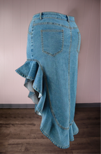 Load image into Gallery viewer, Asymmetrical Denim Midi Skirt
