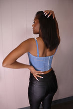 Load image into Gallery viewer, Rhinestone Denim Corset Crop Top
